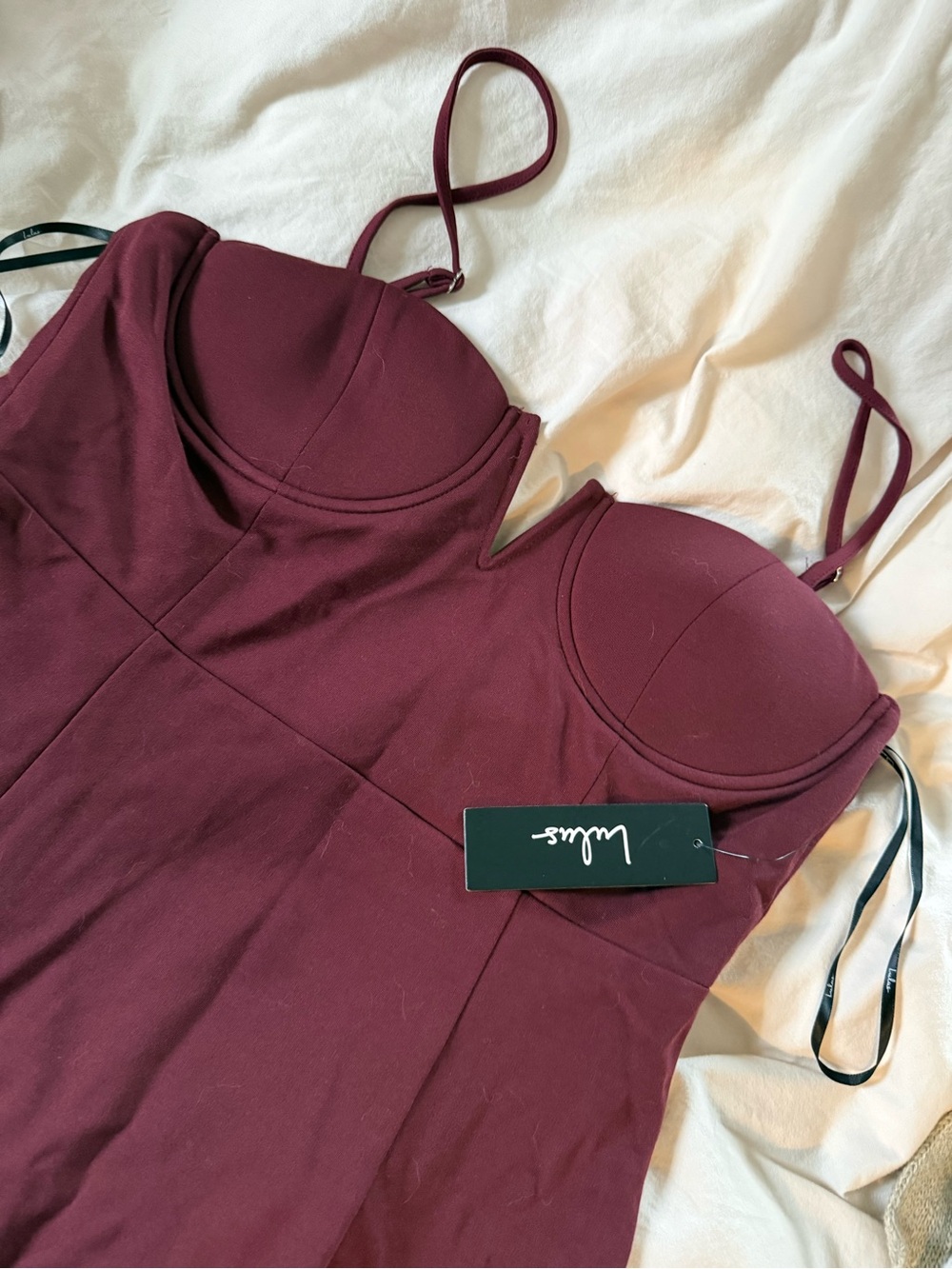 Lulu's Burgundy Bustier Mini Dress with V-Notch